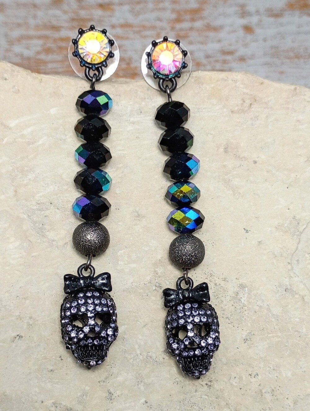 Betsey Johnson Purple Rhinestone Skull Crystal Dangle Earrings